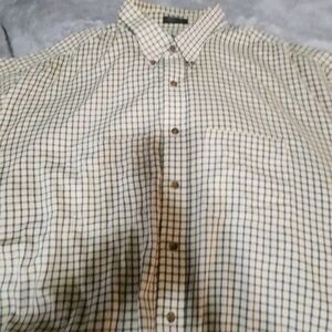 Van Heusen Men's Plaid Shirt - Cream and Blue